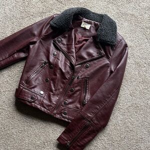 Jolt Vegan Leather Maroon Jacket with Charcoal Shearling Collar